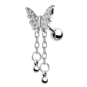 16G Shiny Dangle Butterfly Cartilage Stud