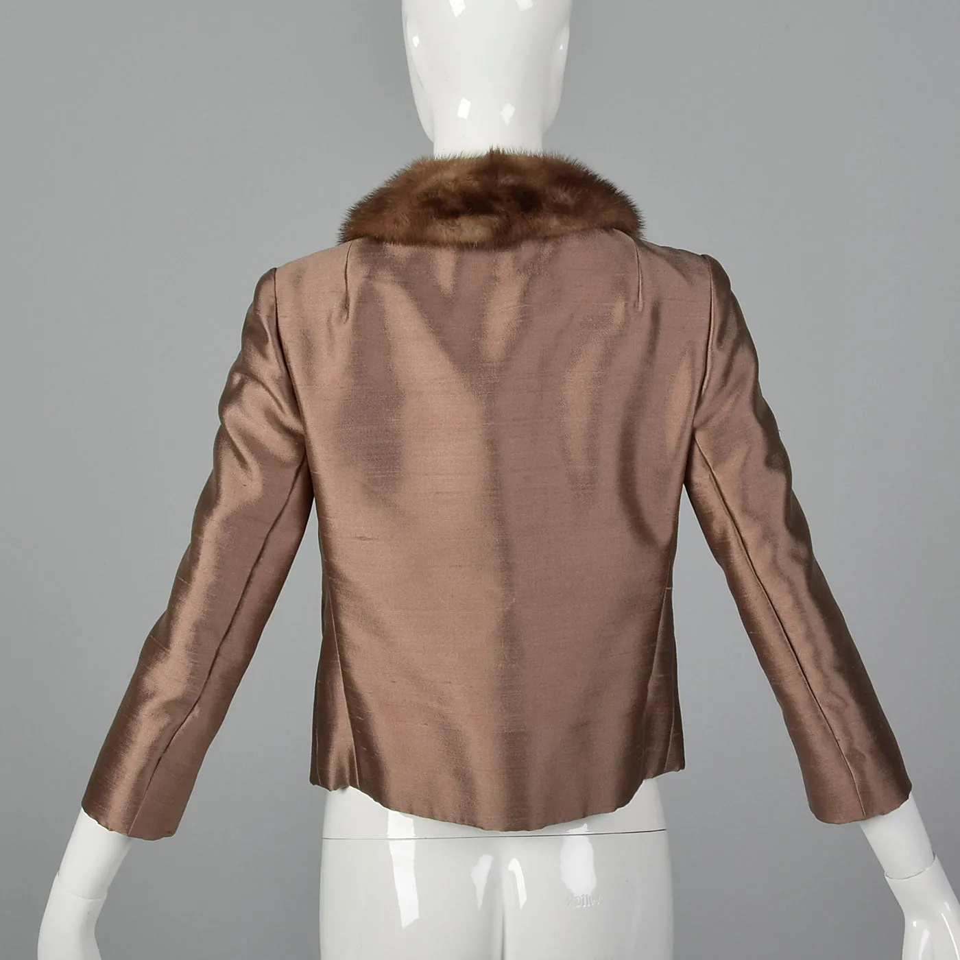 1960s Brown Silk Jacket with Fur Collar