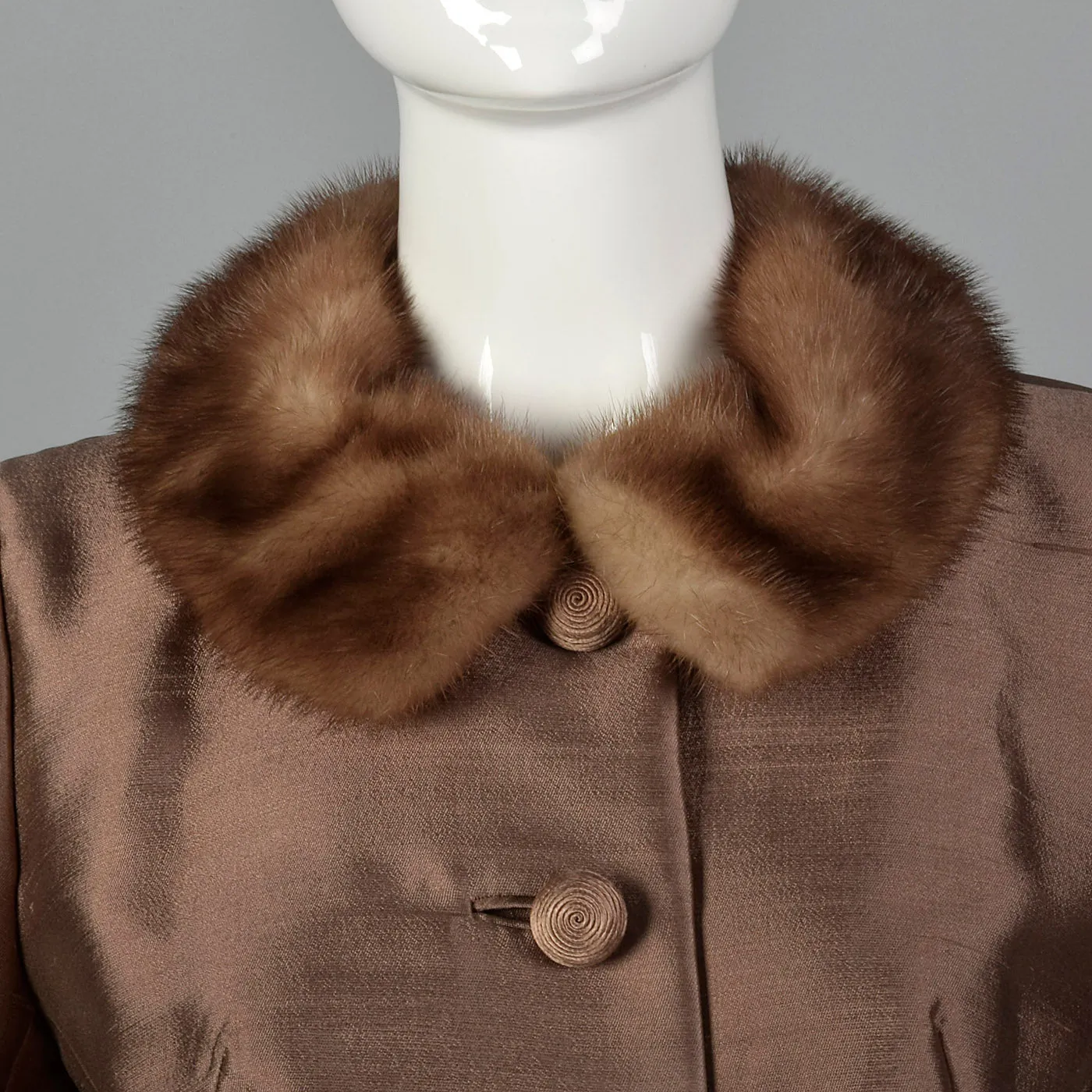 1960s Brown Silk Jacket with Fur Collar