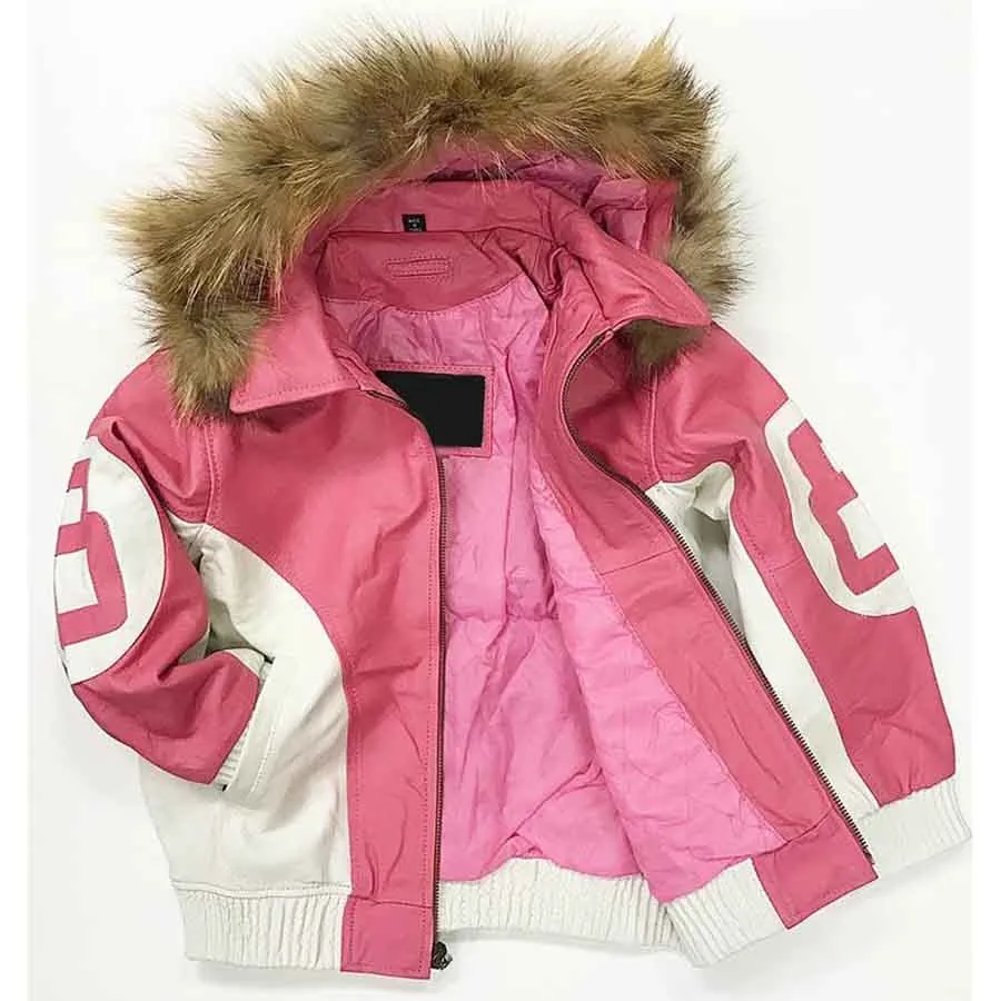 8 Ball Leather Hooded Jacket in Pink