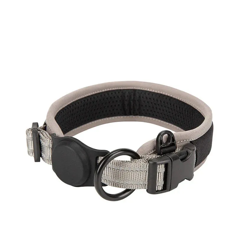 Adjustable Reflective Nylon Dog Collar with AirTag Holder