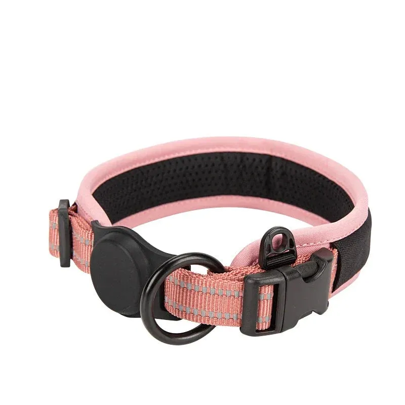 Adjustable Reflective Nylon Dog Collar with AirTag Holder