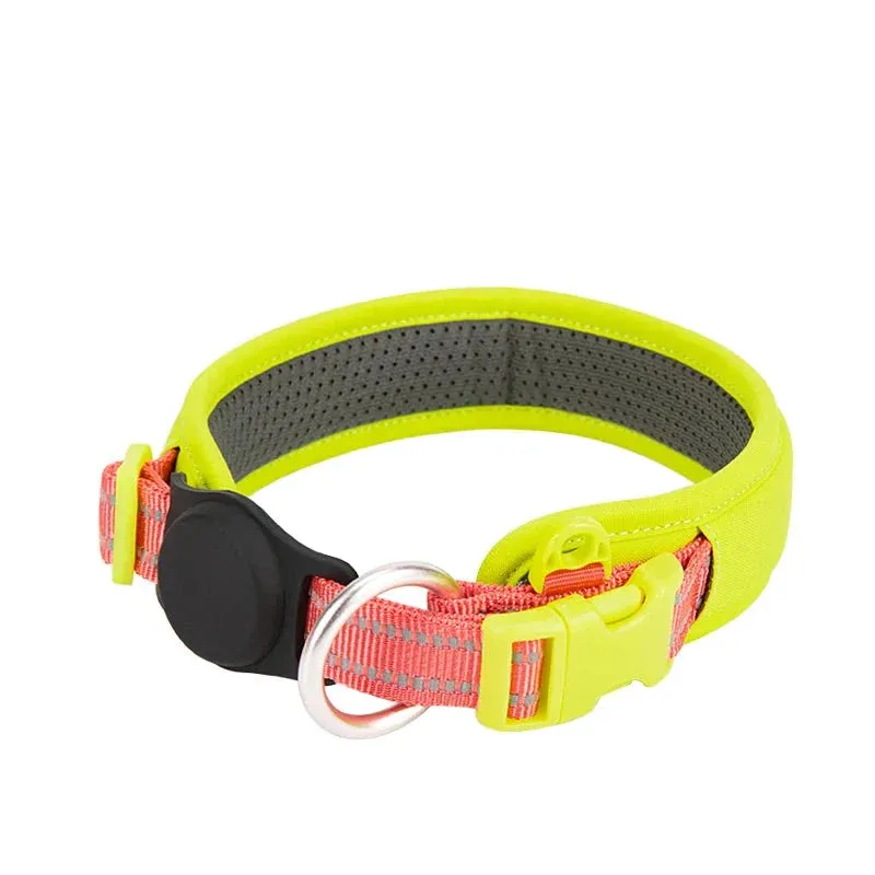 Adjustable Reflective Nylon Dog Collar with AirTag Holder