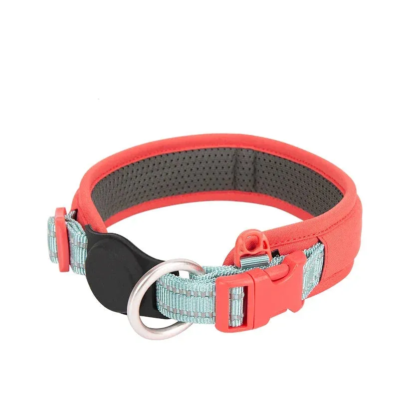 Adjustable Reflective Nylon Dog Collar with AirTag Holder