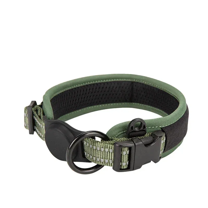 Adjustable Reflective Nylon Dog Collar with AirTag Holder