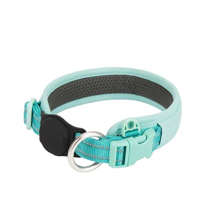 Adjustable Reflective Nylon Dog Collar with AirTag Holder