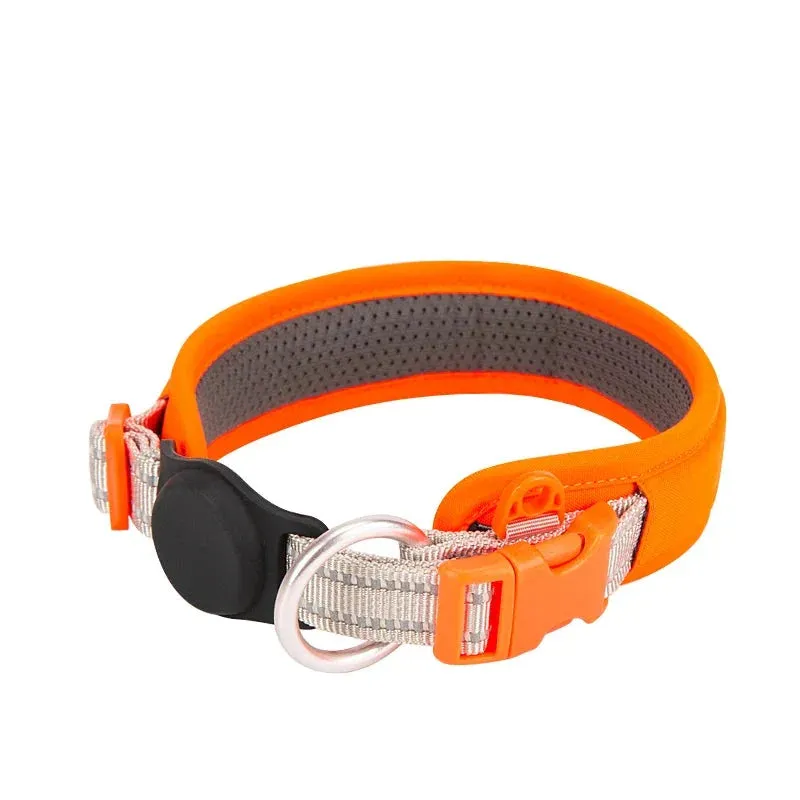 Adjustable Reflective Nylon Dog Collar with AirTag Holder