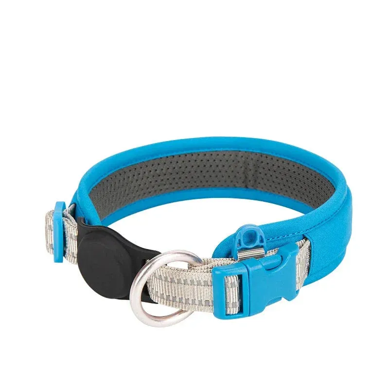 Adjustable Reflective Nylon Dog Collar with AirTag Holder