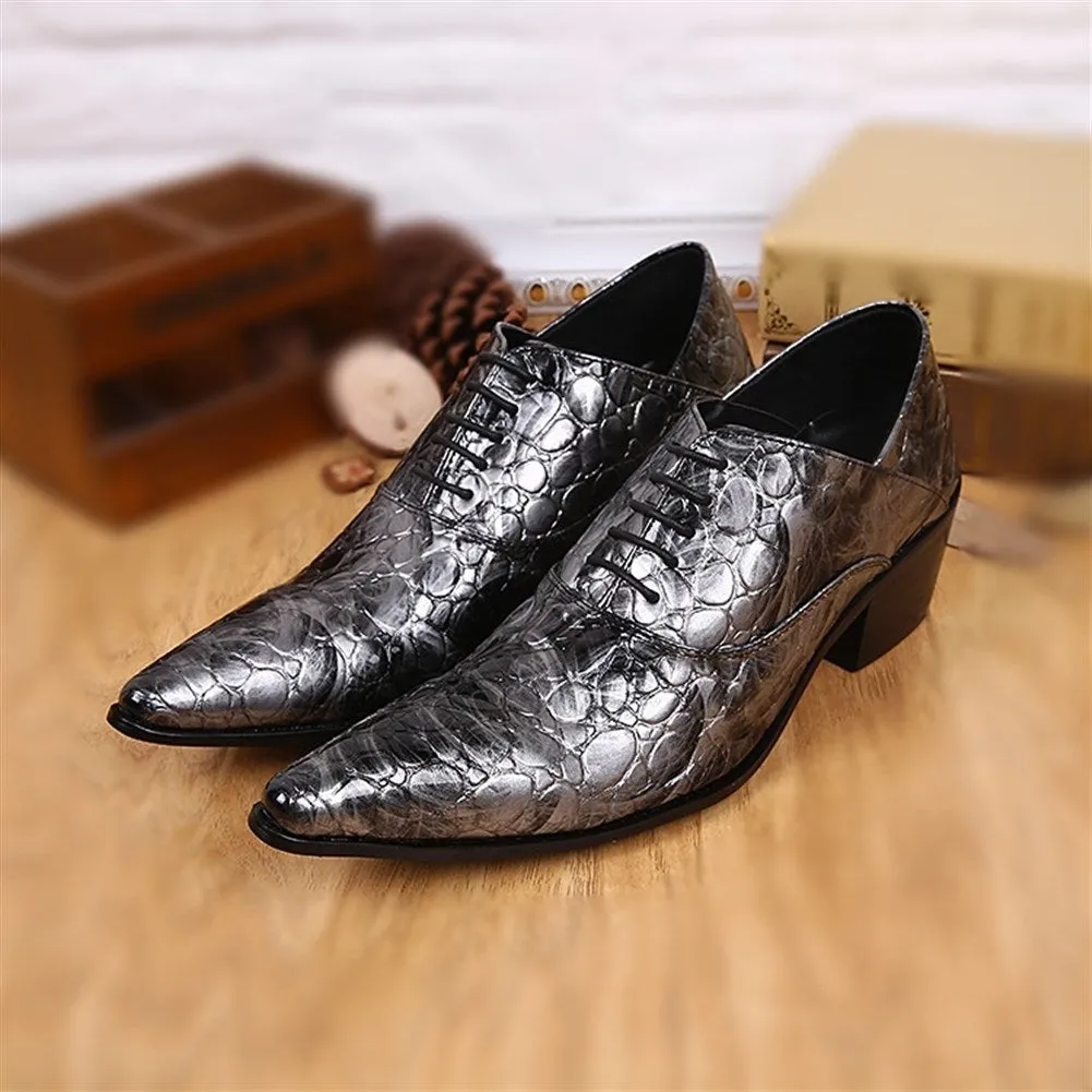 Animal Pattern Pointed 5cm Heel Men Oxfords