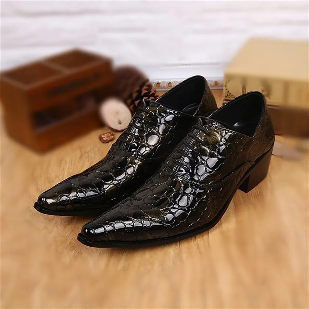 Animal Pattern Pointed 5cm Heel Men Oxfords