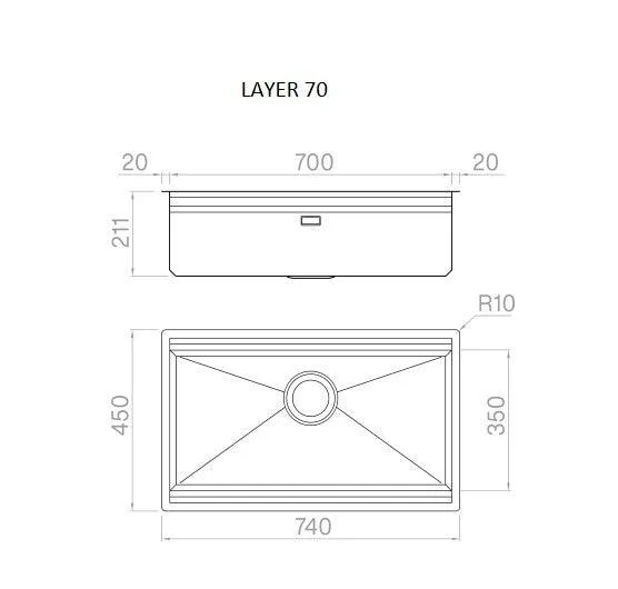 Artinox Layer SBR 70, top or undermount multi-level sink