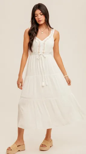 Ashley Embroidered Tie Waist Dress Off White