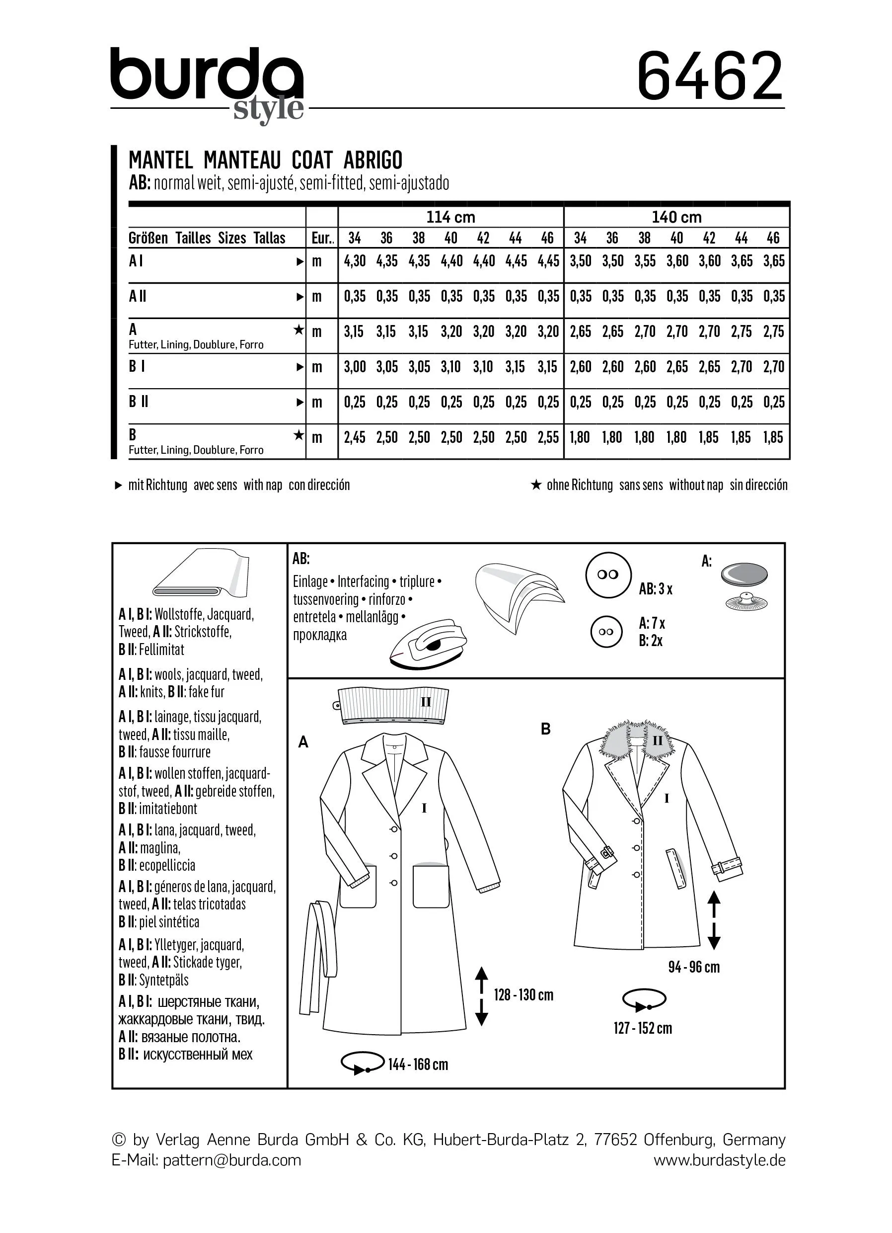 BD6462 Women’s Fur Collar Coat | Burda Style Pattern