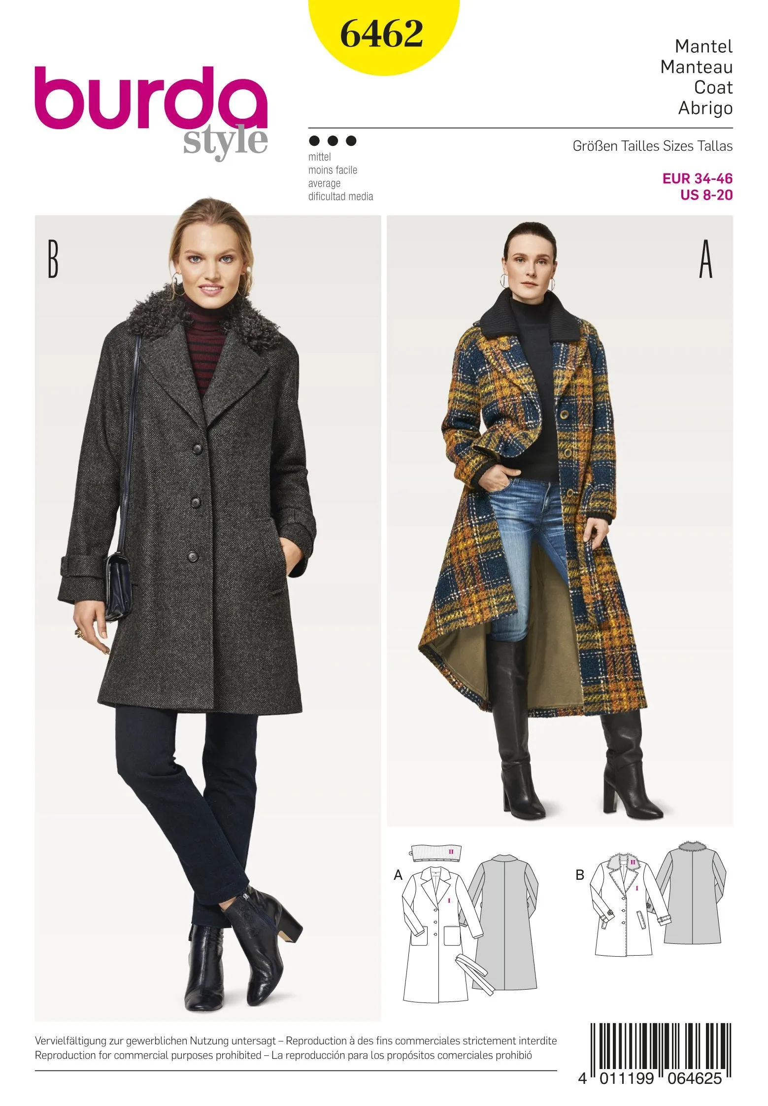 BD6462 Women’s Fur Collar Coat | Burda Style Pattern