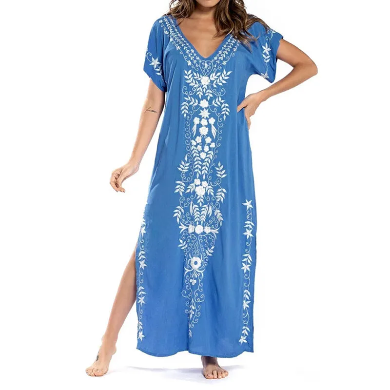 Beach Embroidered Robe Vacation Dress