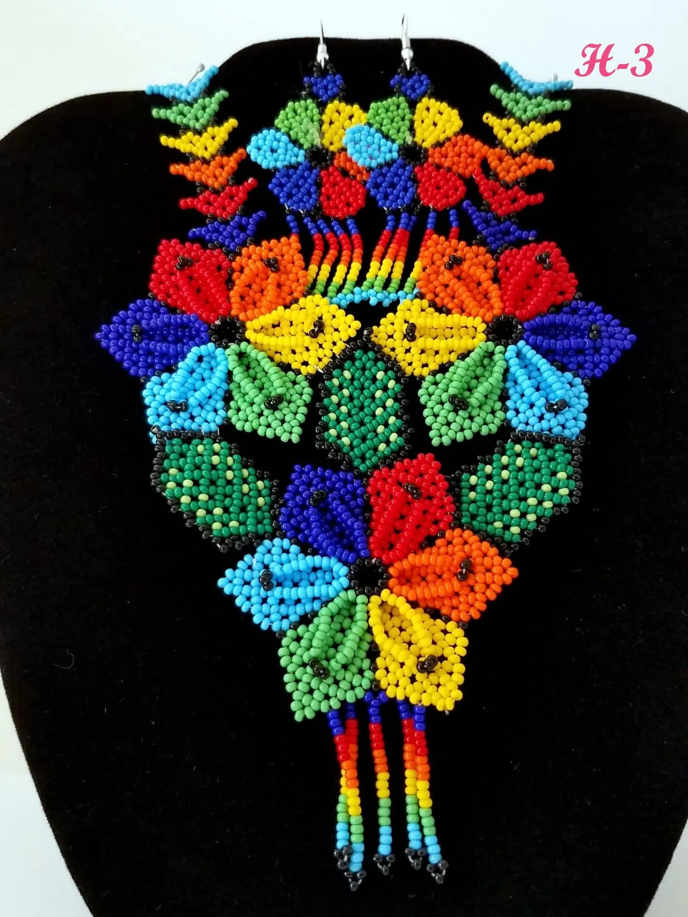 Beautiful Beaded Huichol Sunflower Necklace-Earring Set