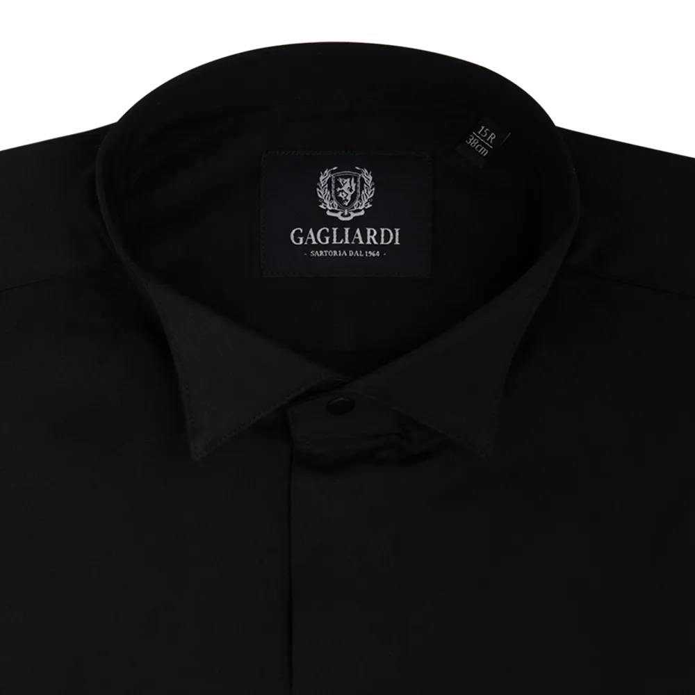 Black Mercerised Plain Slim Fit Traditional Wing Collar Evening Shirt