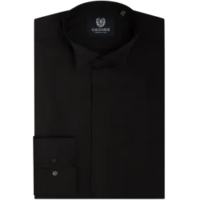 Black Mercerised Plain Slim Fit Traditional Wing Collar Evening Shirt