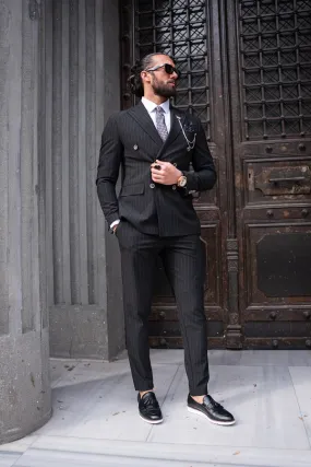 Black Slim Fit 2 Piece Pinstripe Double Breasted Suit