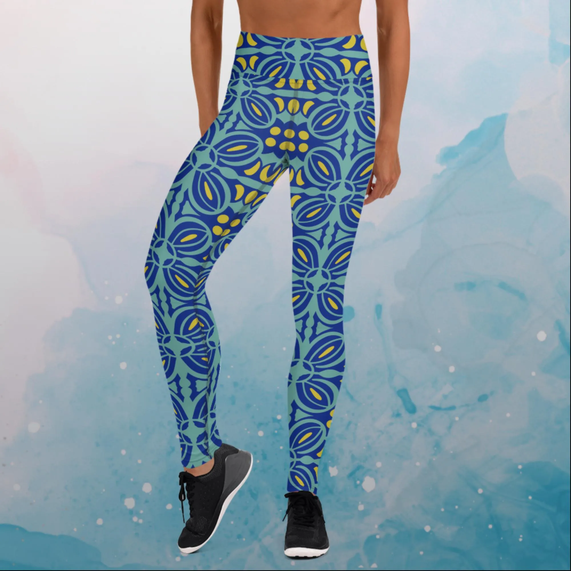 Blue Bold Print Mosaic Patterned Womens Dance Leggings