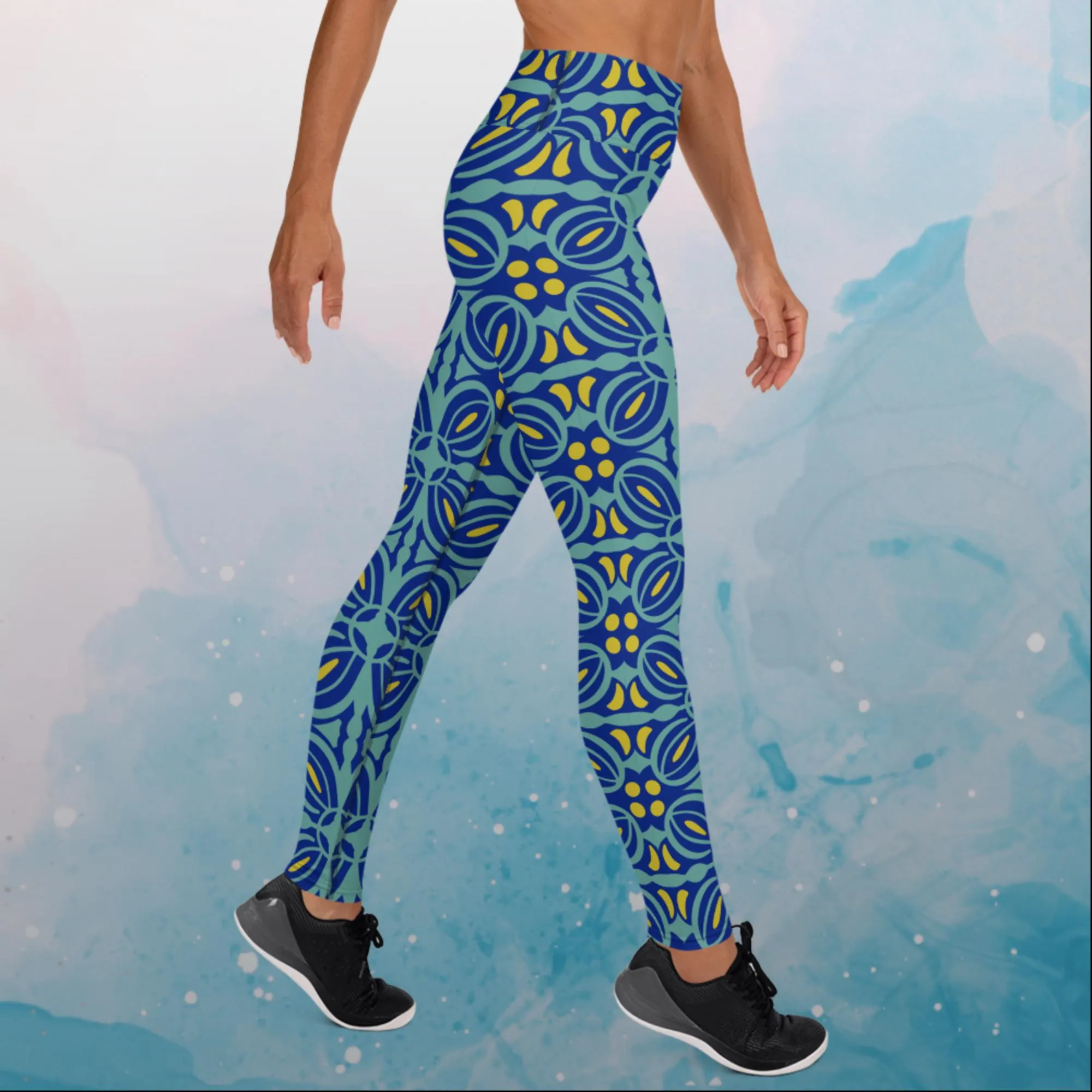 Blue Bold Print Mosaic Patterned Womens Dance Leggings