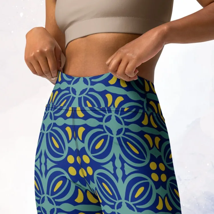 Blue Bold Print Mosaic Patterned Womens Dance Leggings