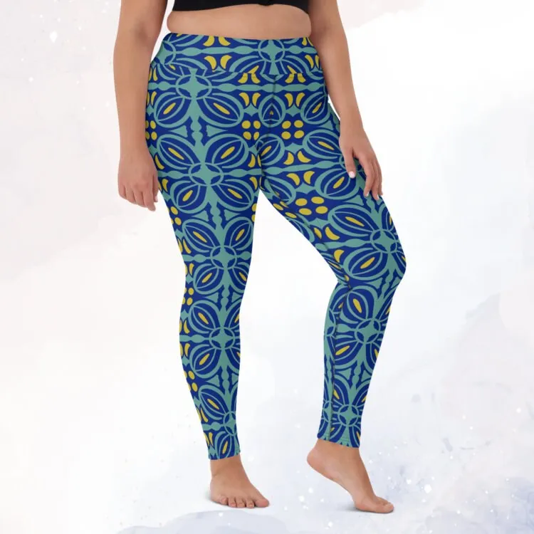 Blue Bold Print Mosaic Patterned Womens Dance Leggings