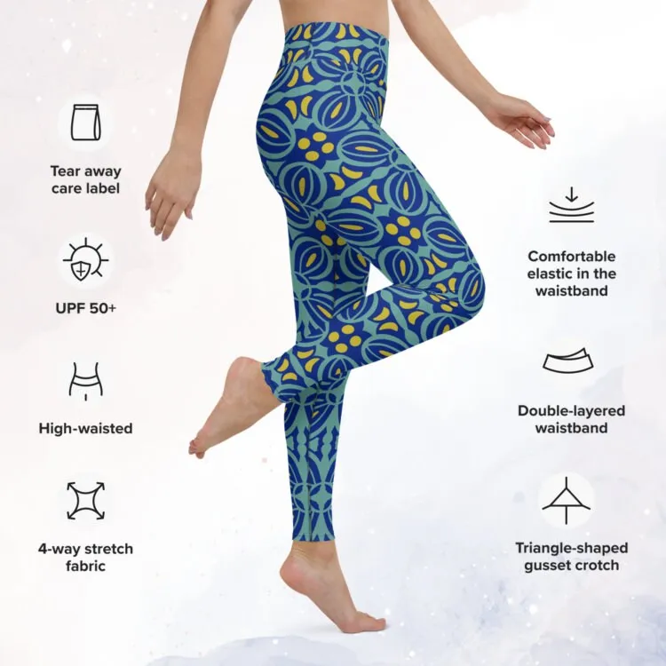 Blue Bold Print Mosaic Patterned Womens Dance Leggings