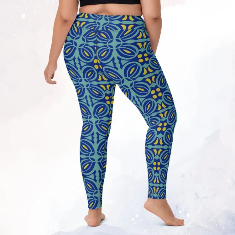 Blue Bold Print Mosaic Patterned Womens Dance Leggings