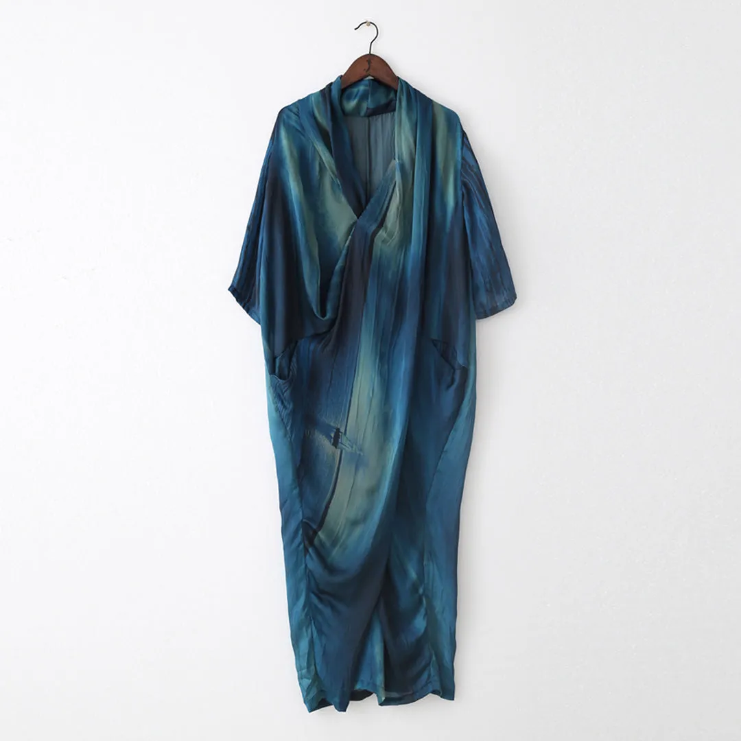 Blue Gradient Crossing V-Neck Dress