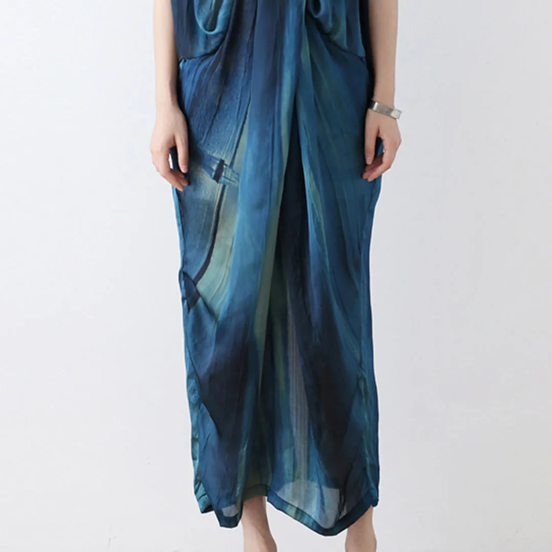 Blue Gradient Crossing V-Neck Dress