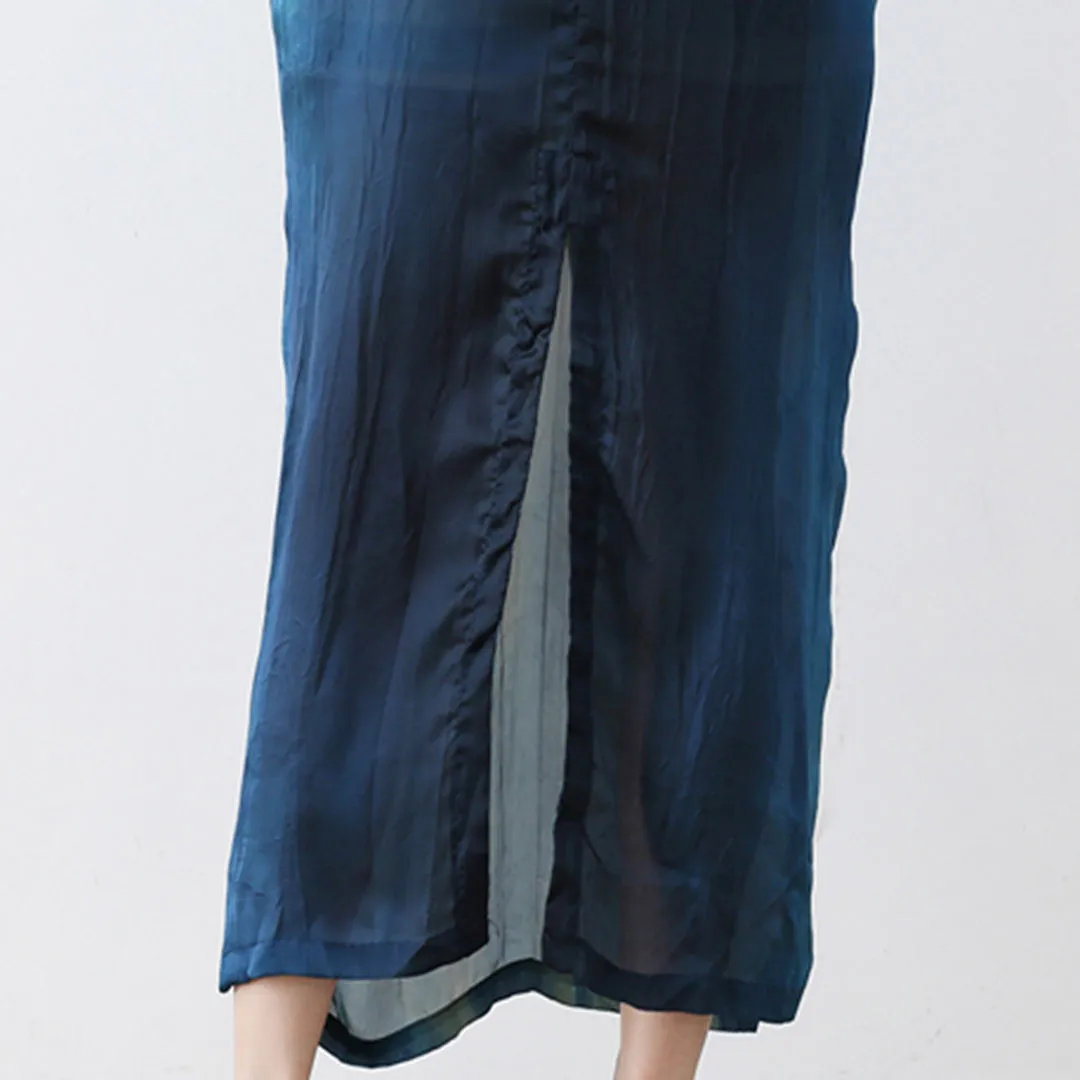 Blue Gradient Crossing V-Neck Dress