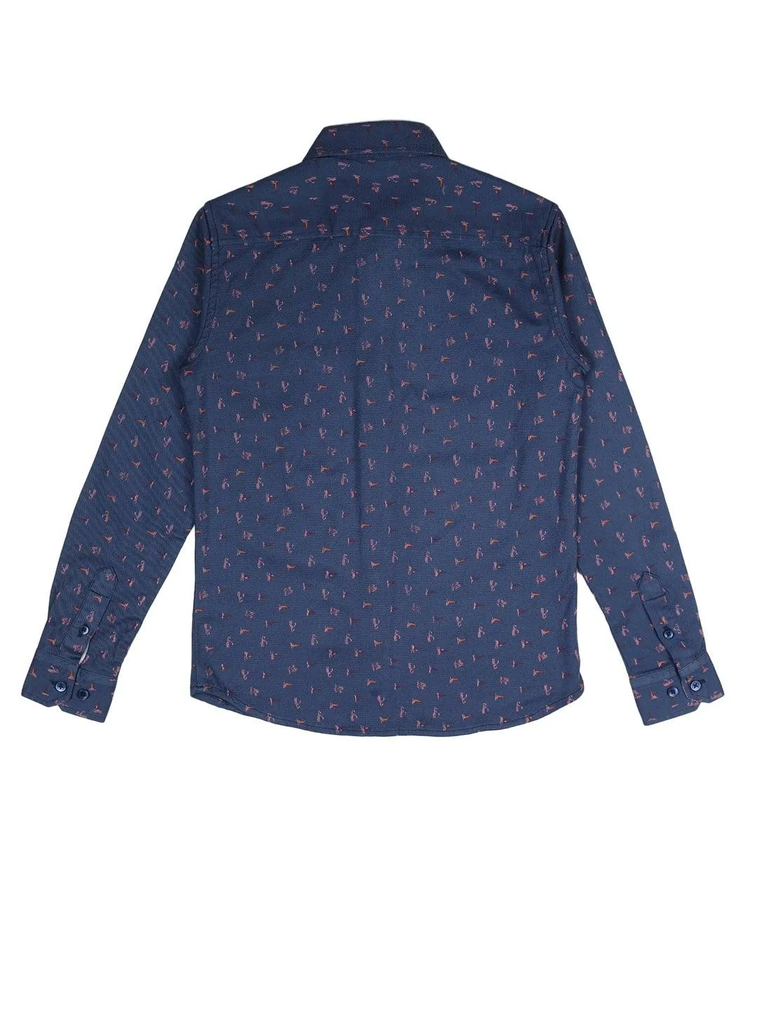 BOY'S NAVY PRINTED REGULAR FIT SHIRT