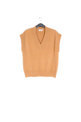 Camel sleeveless knitted vest