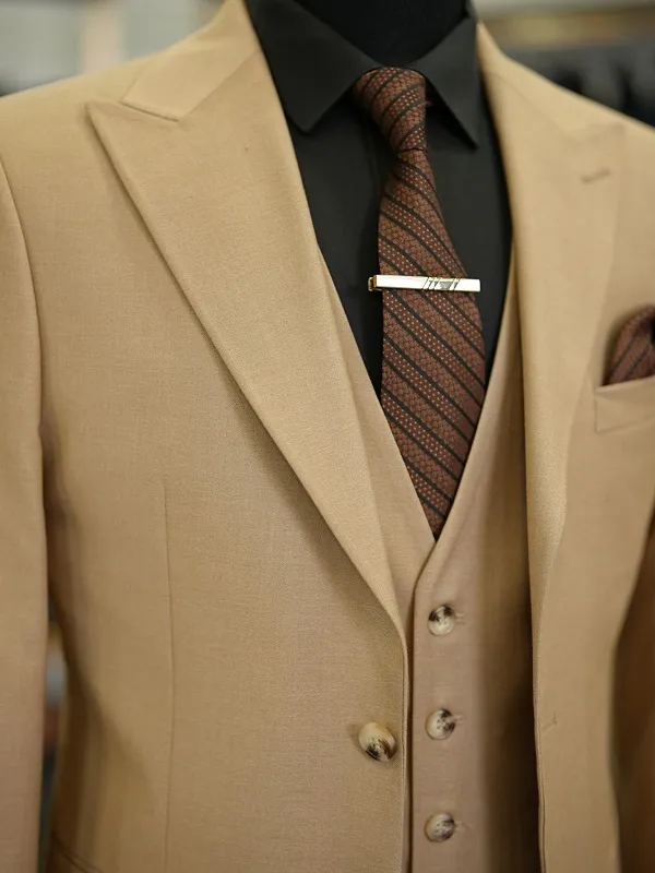 Camel Slim Fit Crosshatch Suit for Men by GentWith.com