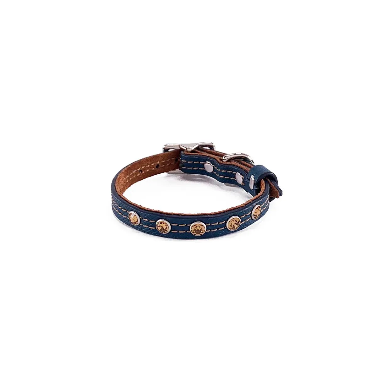 Colima Classic Combo Rhinestone Leather Dog Collar