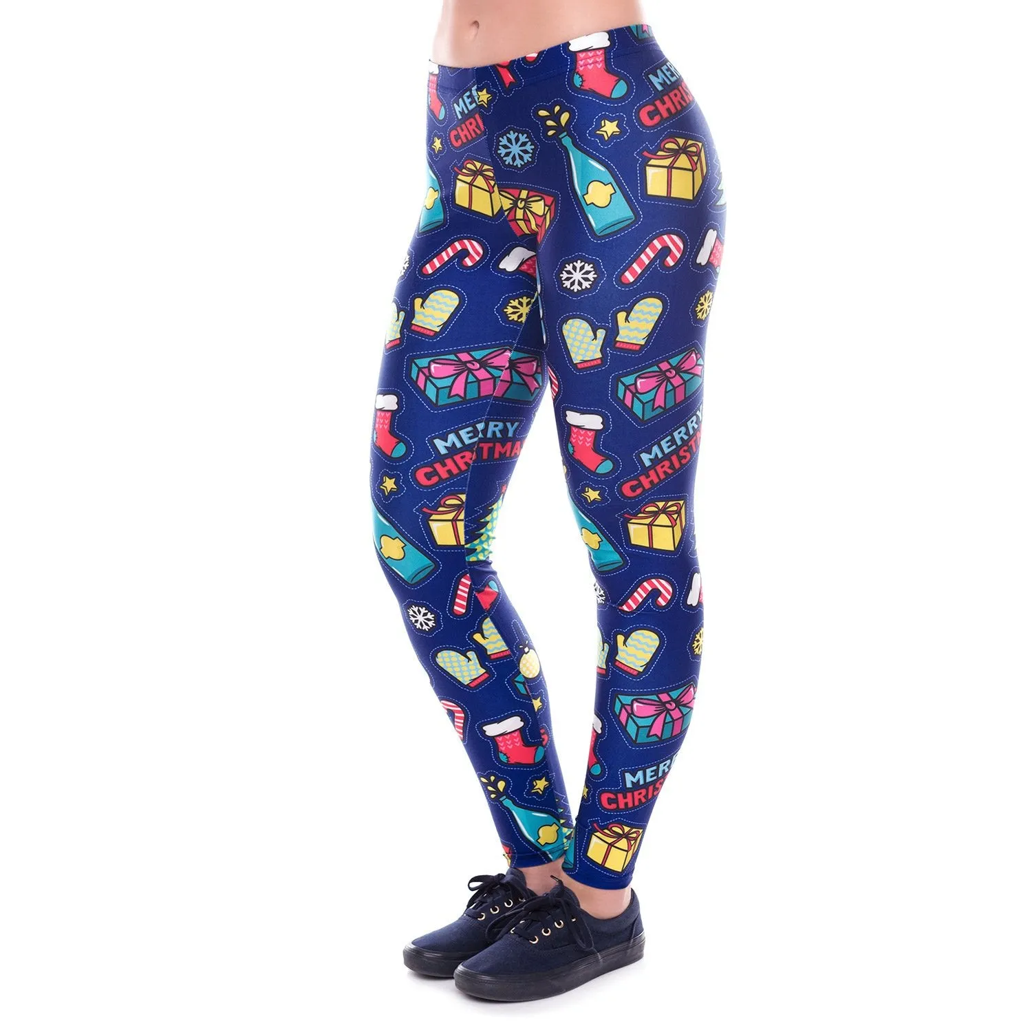 Colorful Christmas Festival Print Women Mid Waist Skinny Leggings