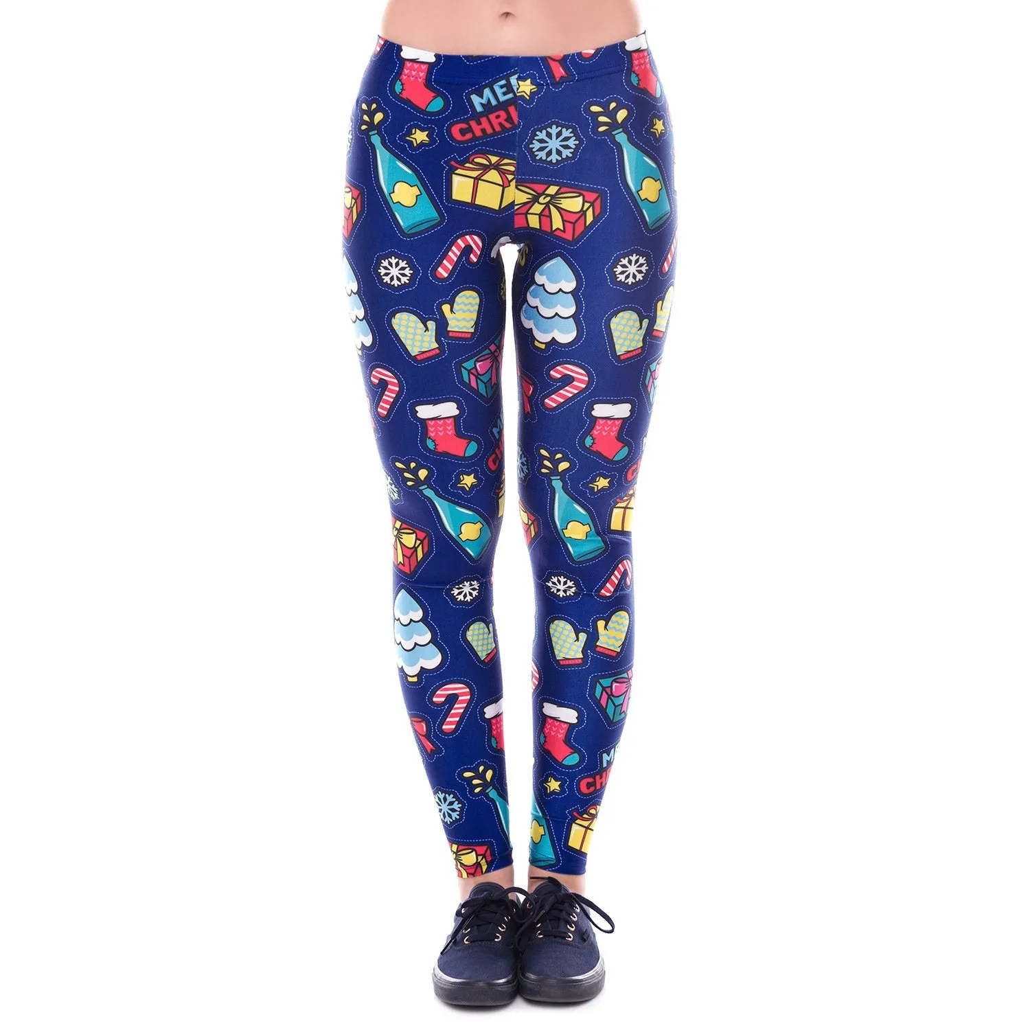 Colorful Christmas Festival Print Women Mid Waist Skinny Leggings