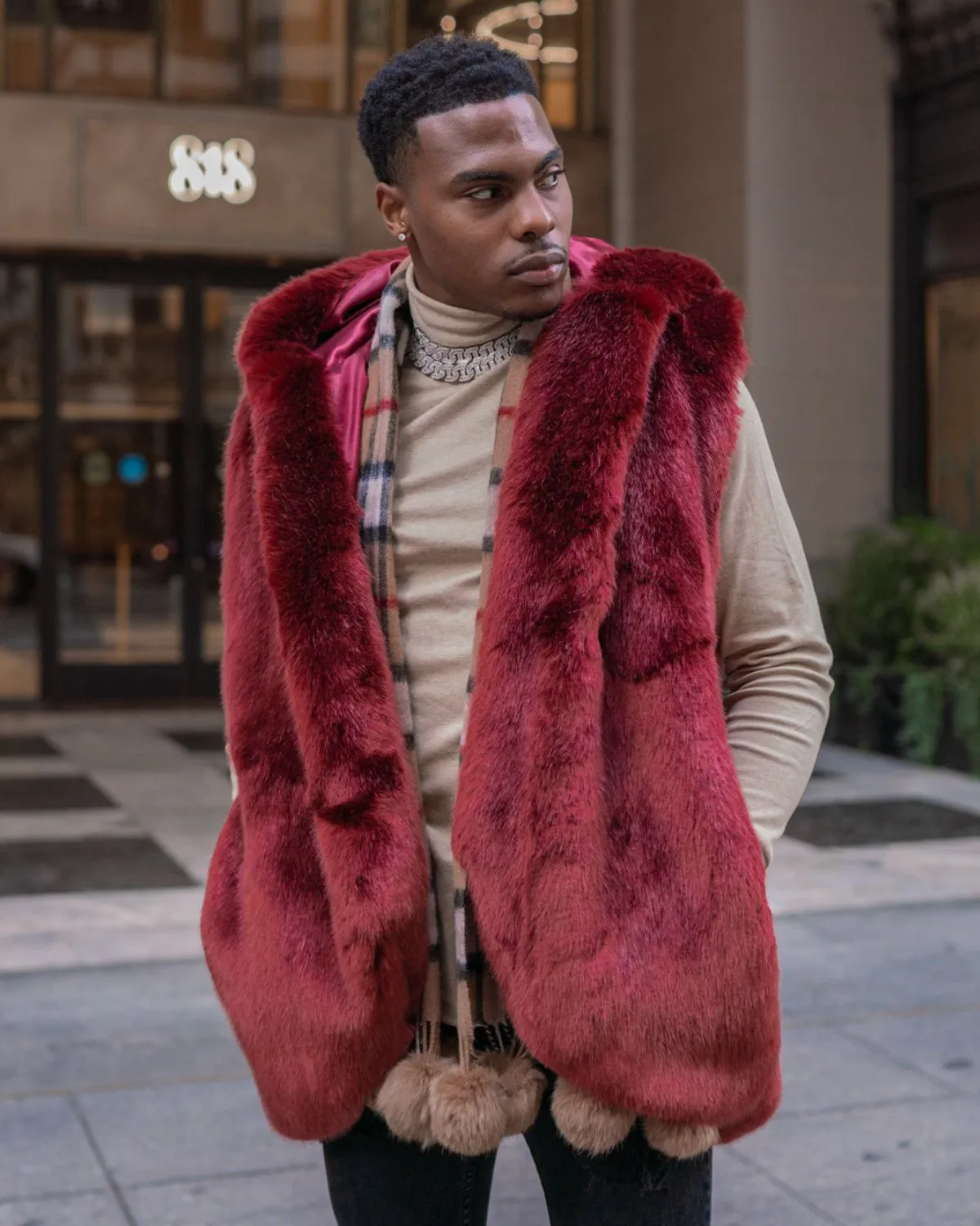 Corseni Fur Coat in Burgundy