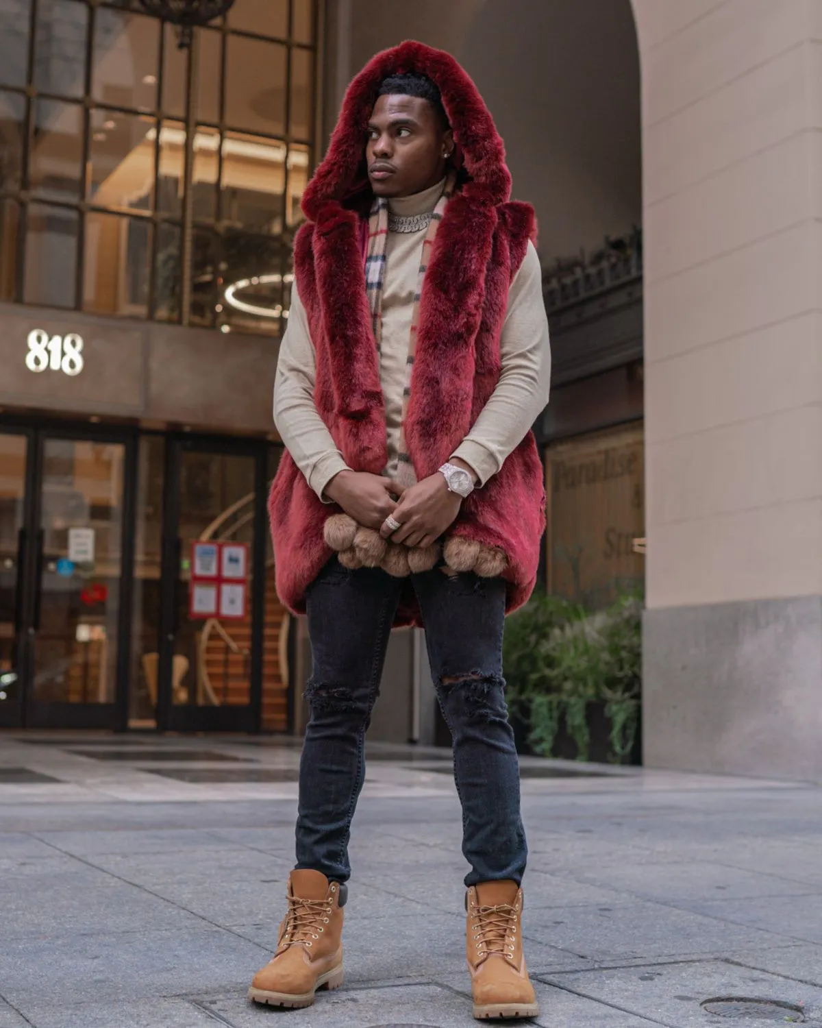 Corseni Fur Coat in Burgundy