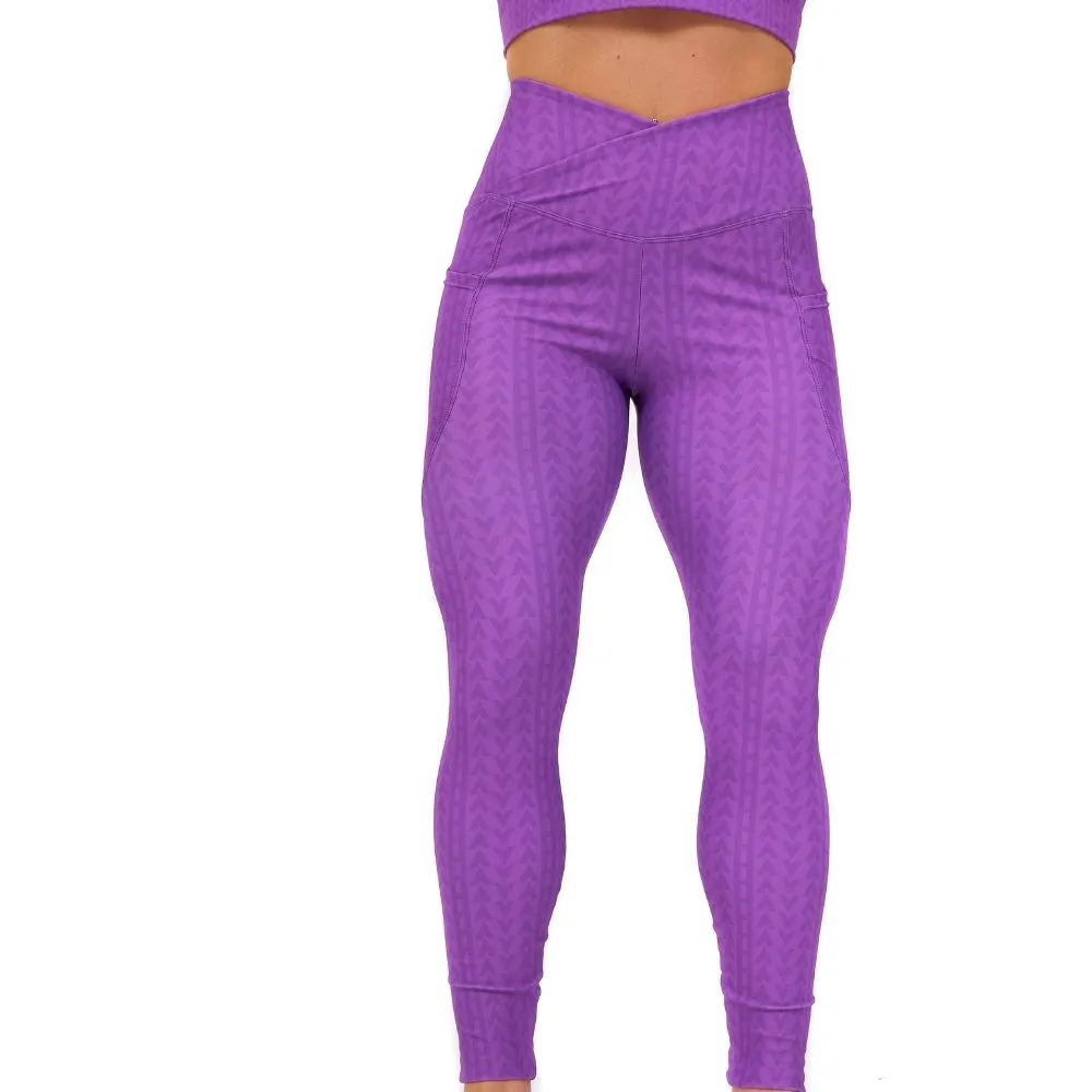 Dahlia Purple High Waisted Crossover Leggings with Pockets