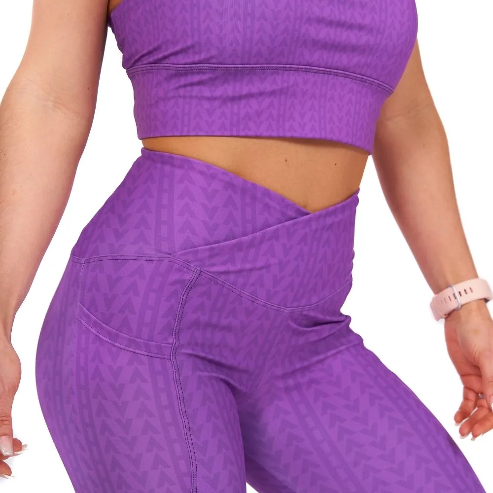 Dahlia Purple High Waisted Crossover Leggings with Pockets