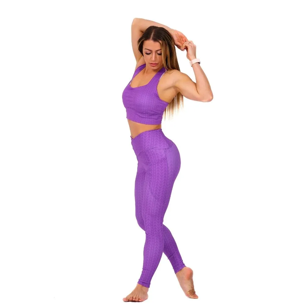 Dahlia Purple High Waisted Crossover Leggings with Pockets