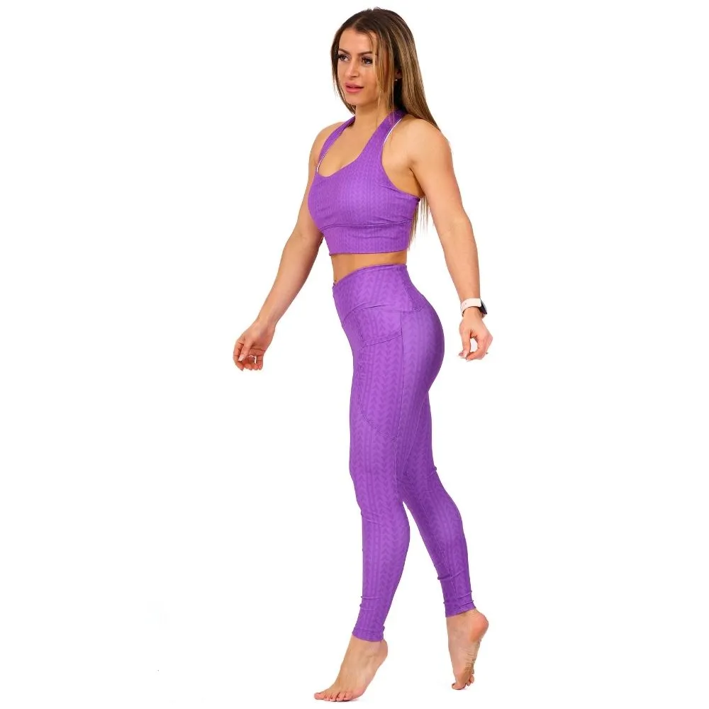 Dahlia Purple High Waisted Crossover Leggings with Pockets