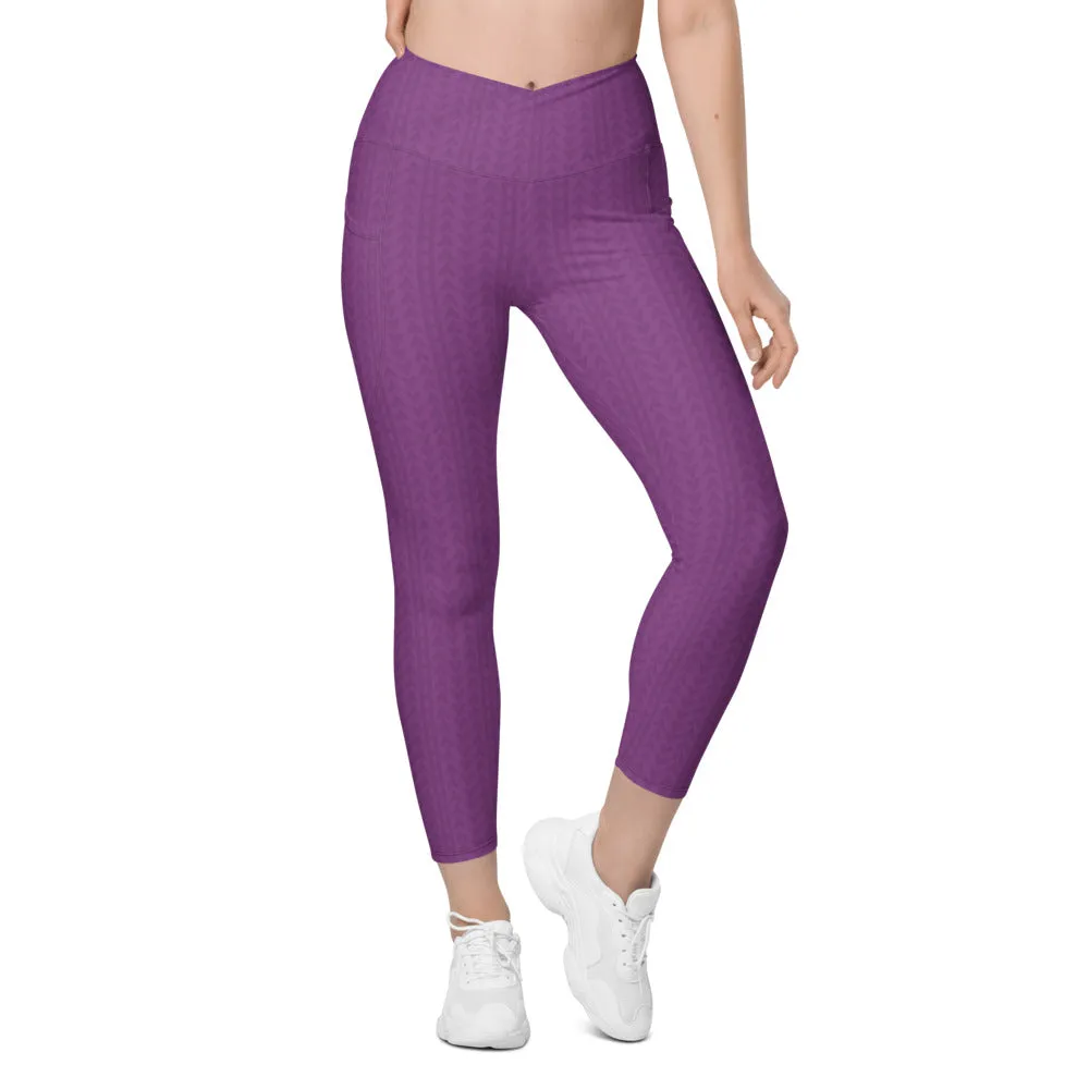 Dahlia Purple High Waisted Crossover Leggings with Pockets