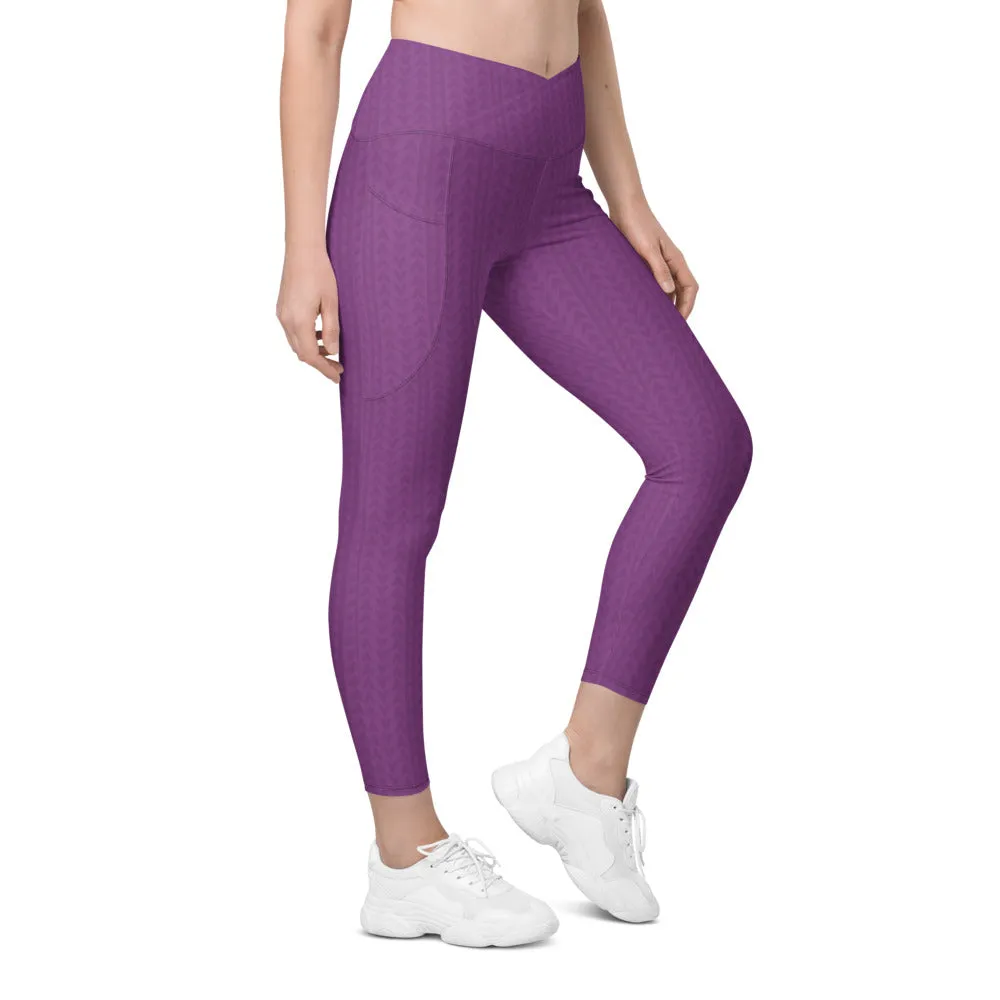 Dahlia Purple High Waisted Crossover Leggings with Pockets