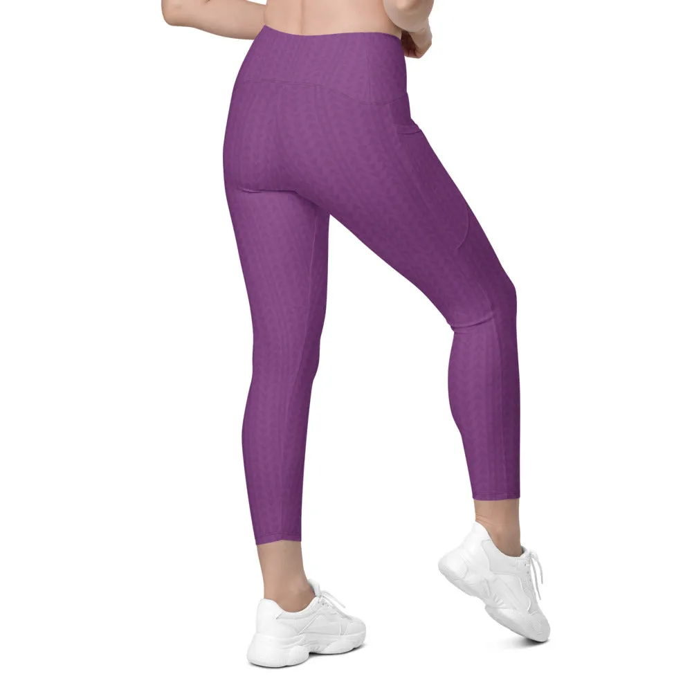 Dahlia Purple High Waisted Crossover Leggings with Pockets