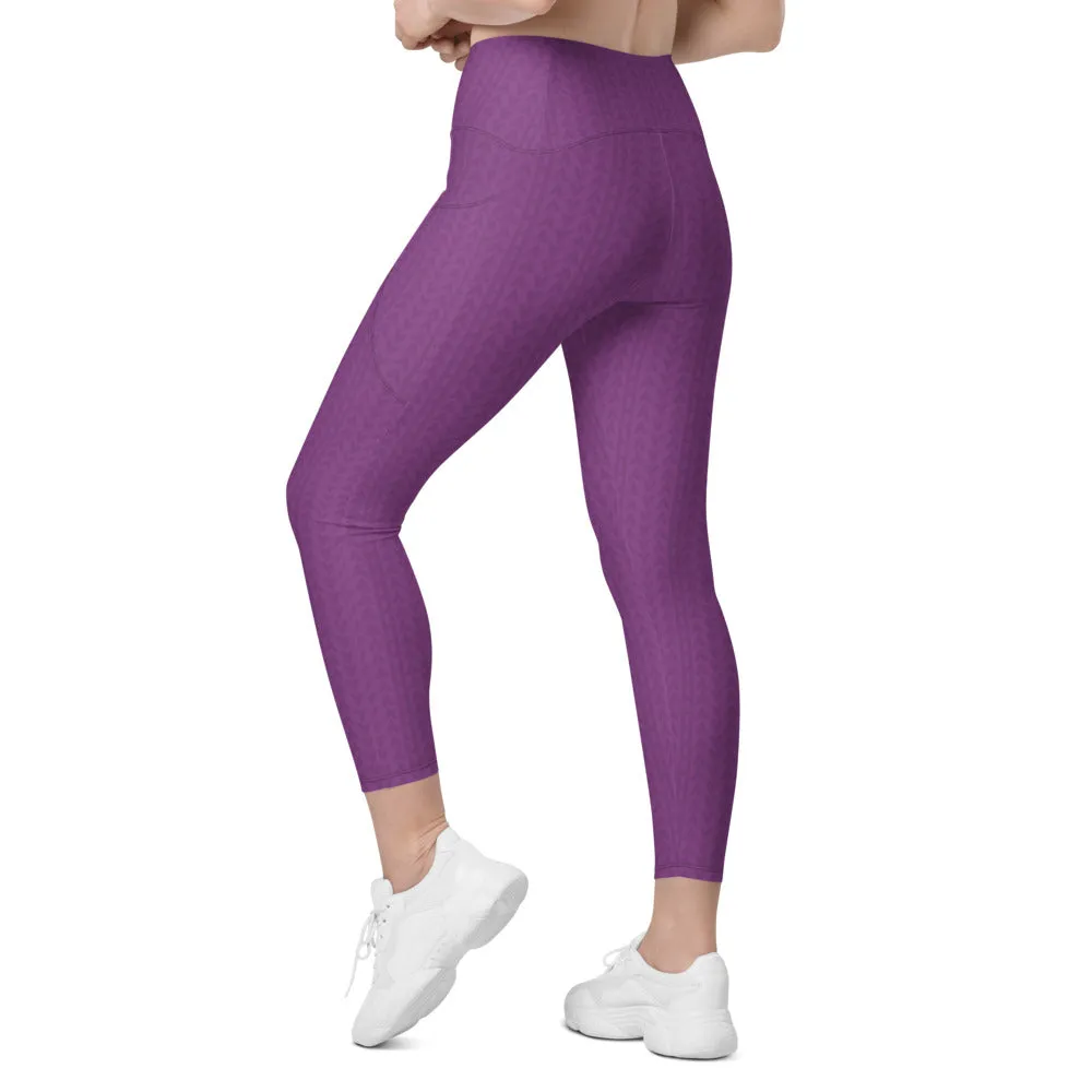 Dahlia Purple High Waisted Crossover Leggings with Pockets