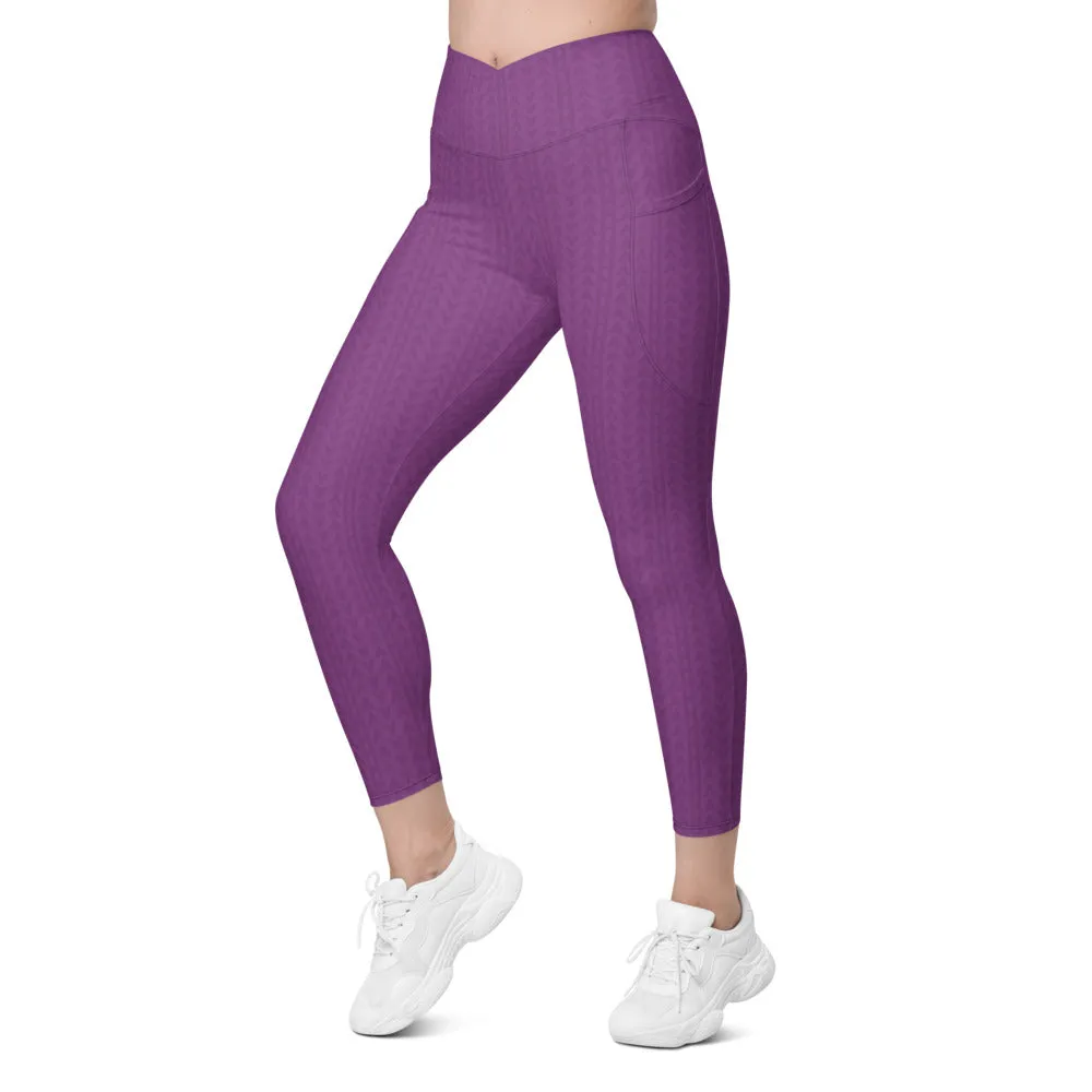 Dahlia Purple High Waisted Crossover Leggings with Pockets