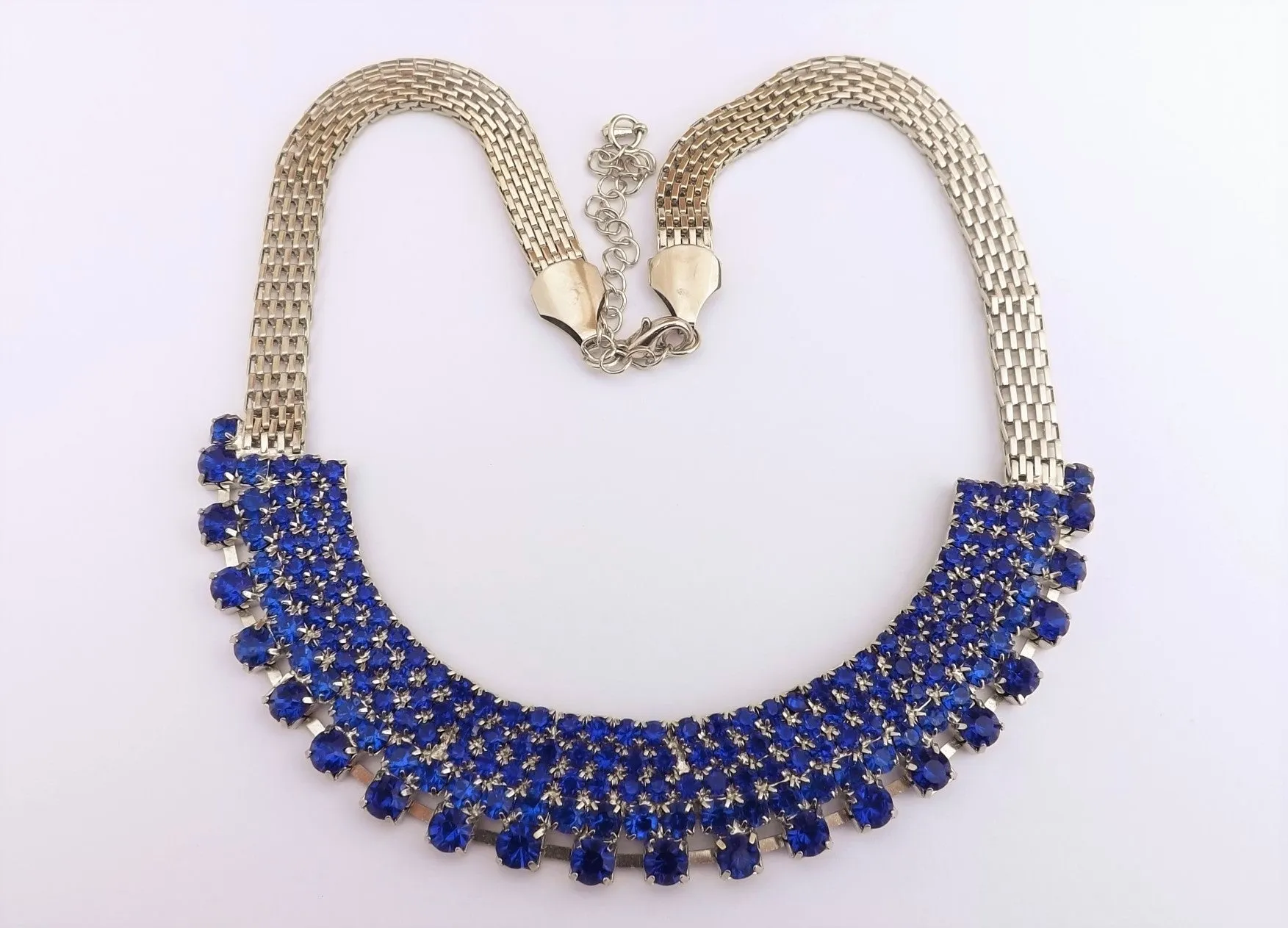 Dark Blue Diamantes & Silver Tone Collar Necklace